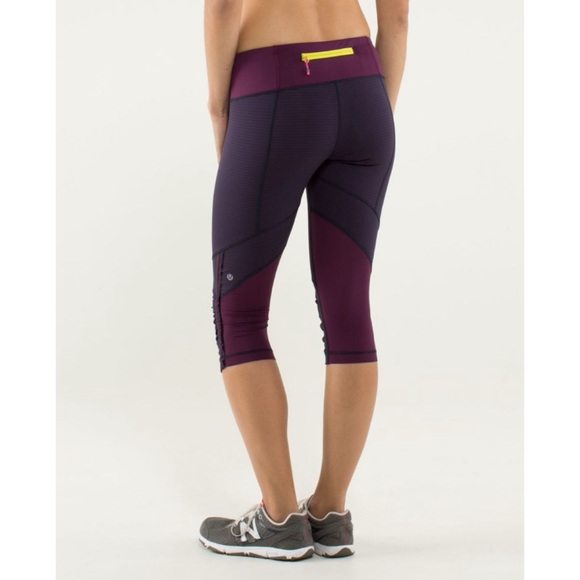 lululemon athletica Pants - Lululemon Run: For Your Life Crop Hyper Stripe Plum/Pow Stripe Angel Wing 4